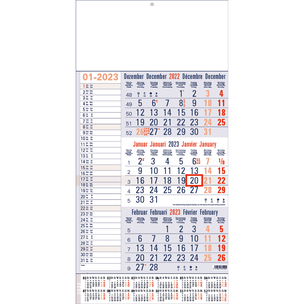 Shipping Calendar 3 months memo with yearly overview 2023