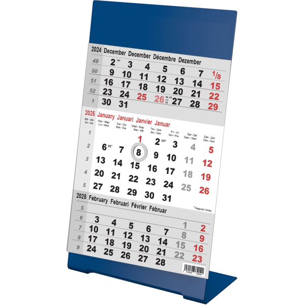 Desk calendar 3 months 2025 Color blue