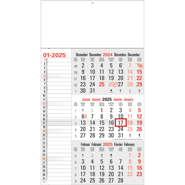 Calendar 3 months Memo grey 2025