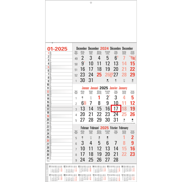 Calendar 3 months Memo with yearly overview 2025