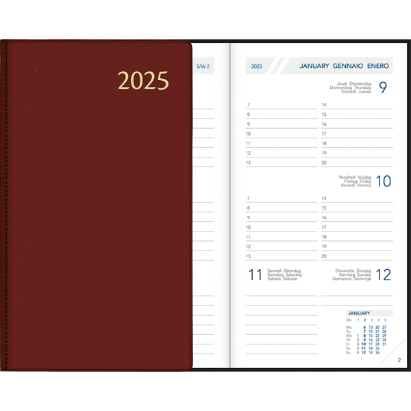 Pocket diary Visuplan 2025 casebound burgundy