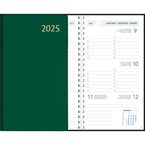 Pocket Diary Visuplan 2025 comb bound green