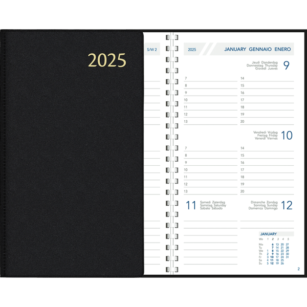 Pocket diary Visuplan 2025 comb bound black